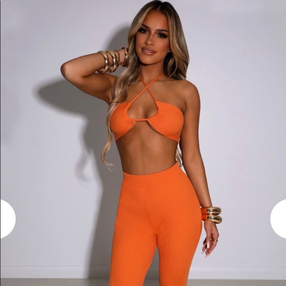 Babyboo bright Orange Kyana knit pant set - Picture 1 of 5